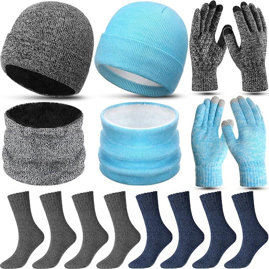 10 Pieces Winter Hat Beanie Scarf Touch Screen Gloves and Sock Set Slouchy Knit Skull Cap Beanies Fleece Lining Neck Warmer