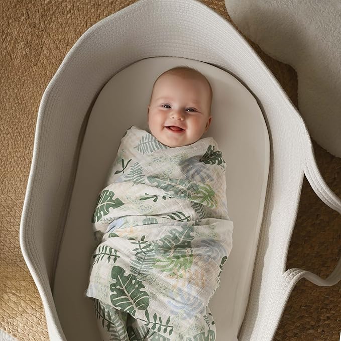 Muslin Swaddle Blankets for Newborn, 4 Pack Organic Cotton Baby Blankets Neutral, Large 31.5 x 43.3 Breathable Soft Receiving Blanket, Essentials Swaddle Wrap Burping Clothes, Sage Green
