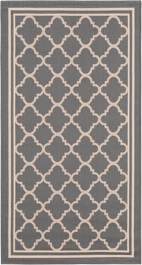 SAFAVIEH Washable Rug Outdoor Courtyard Collection - 2'7" x 5', Anthracite & Beige, Non-Shedding & Easy Cleaning, Ideal for Patio, Backyard, Mudroom (CY6918-246)