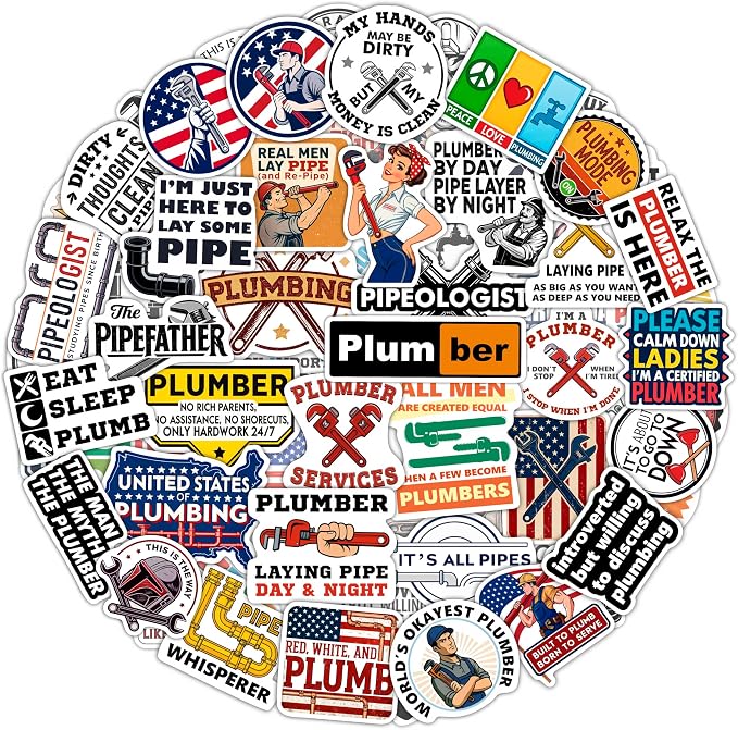 100Pcs Plumbing Stickers Hard Hat, Water Bottles, Laptop - Plumber Sticker - Plumber Gifts for Men - Funny Plumbing Gifts, Party Supplies & Decorations