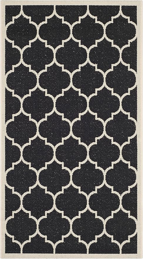 SAFAVIEH Washable Rug Outdoor Courtyard Collection - 2'7" x 5', Black & Beige, Non-Shedding & Easy Cleaning, Ideal for Patio, Backyard, Mudroom (CY6914-266)