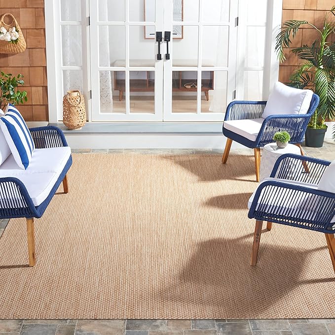 SAFAVIEH Washable Rug Outdoor Courtyard Collection - 10' Square, Natural & Cream, Non-Shedding & Easy Cleaning, Ideal for Patio, Backyard, Mudroom (CY8521-03012)