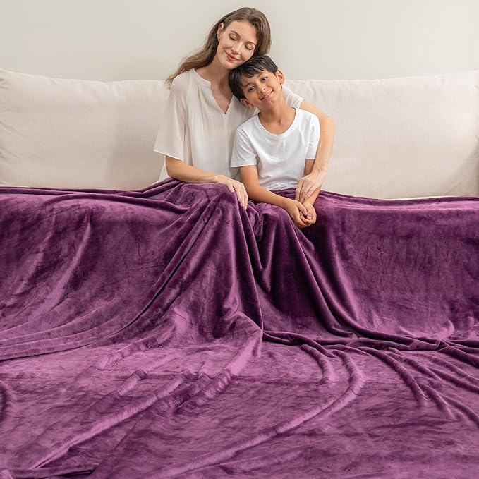 Berkshire Blanket VelvetLoft Big Oversized King Family Blanket, All Season Mid-Weight Ultra Silky and Fuzzy, Seamless Extra Large (Eggplant, 120x120 Inches)