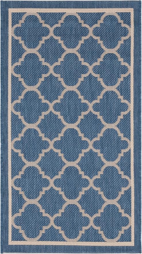 SAFAVIEH Washable Rug Outdoor Courtyard Collection - 2' x 3'7", Blue & Beige, Non-Shedding & Easy Cleaning, Ideal for Patio, Front Door, Entryway, Doormat (CY6918-243)