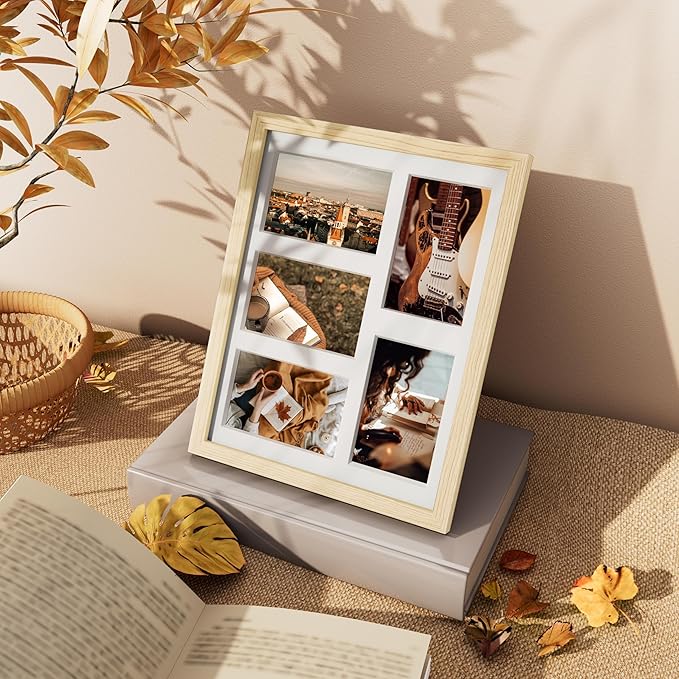 Vittanly 11x14 Collage Picture Frame, Displays 5Pcs 4x6 Pictures with Mat or 1Pcs 11x14 without Mat for Wall Mounting, Picture Frames Collage Wall Decor in Nature Wood, 1 Pack