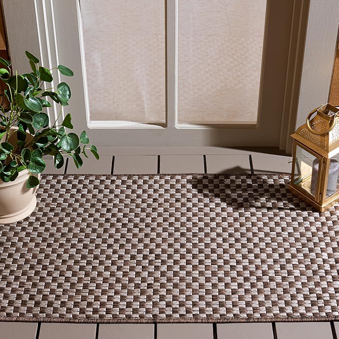 SAFAVIEH Washable Rug Outdoor Courtyard Collection - 2'3" x 5', Light Brown & Light Grey, Non-Shedding & Easy Cleaning, Ideal for Patio, Front Door, Entryway, Mudroom, Doormat (CY8653-36321)