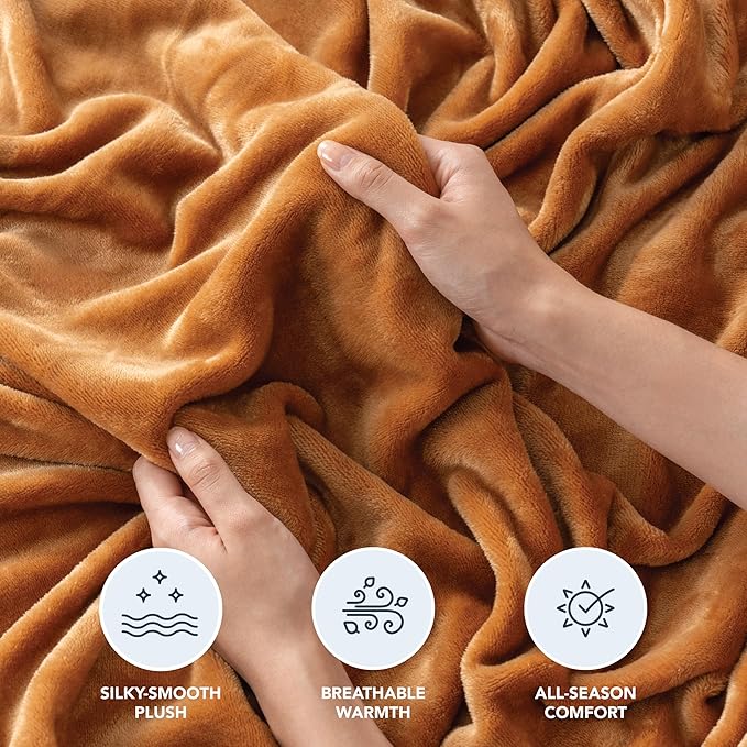 Berkshire Blanket Classic VelvetLoft® Solid Throw Blanket, Lightweight Soft Fuzzy Plush Throw Blanket for Bed and Couch, Butterscotch Orange, 50x60 Inches