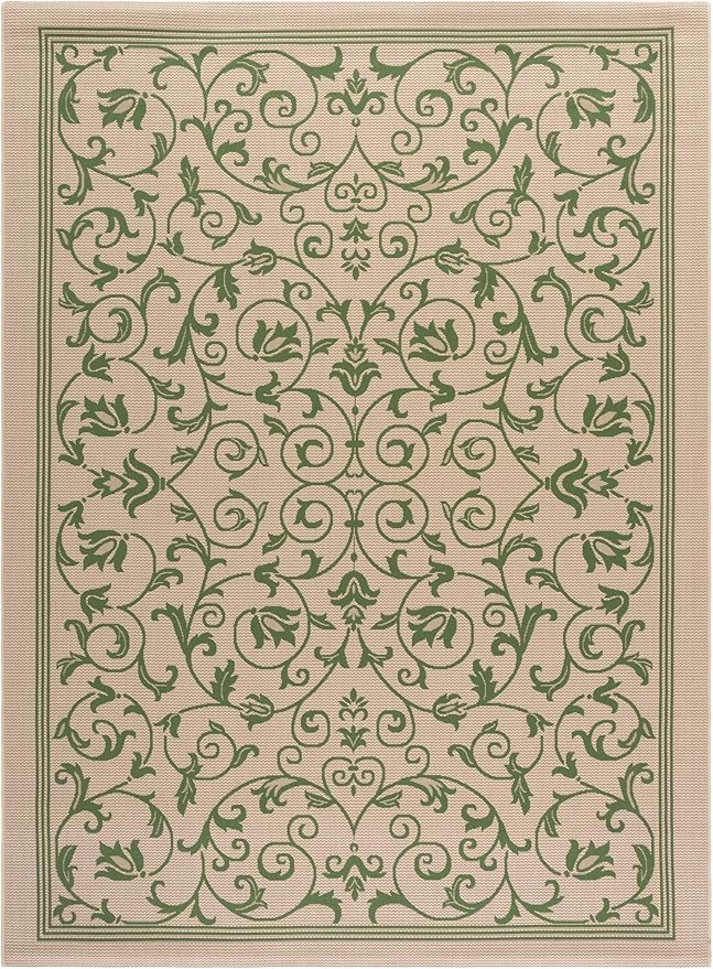 SAFAVIEH Washable Rug Outdoor Courtyard Collection - 6'7" x 9'6", Natural & Olive, Non-Shedding & Easy Cleaning, Ideal for Patio, Backyard, Mudroom (CY2098-1E01)