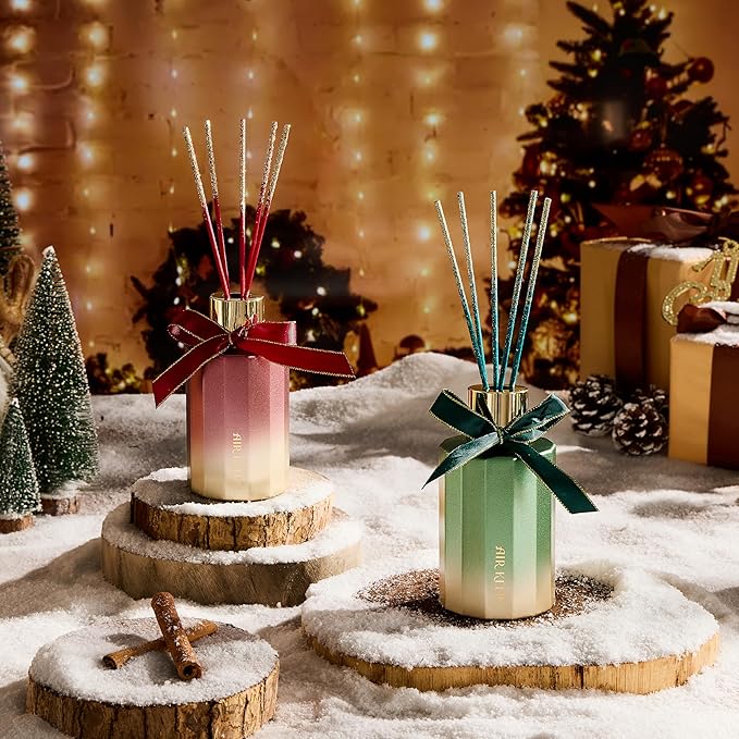 Airkeep Reed Diffuser Set - Christmas Spice Christmas Reed Diffuser with 8 Reed Sticks - Scented Oil Diffuser for Home & Office Diffuser Bathroom Shelf Decor - Ideal Gift for Holidays 7.1oz