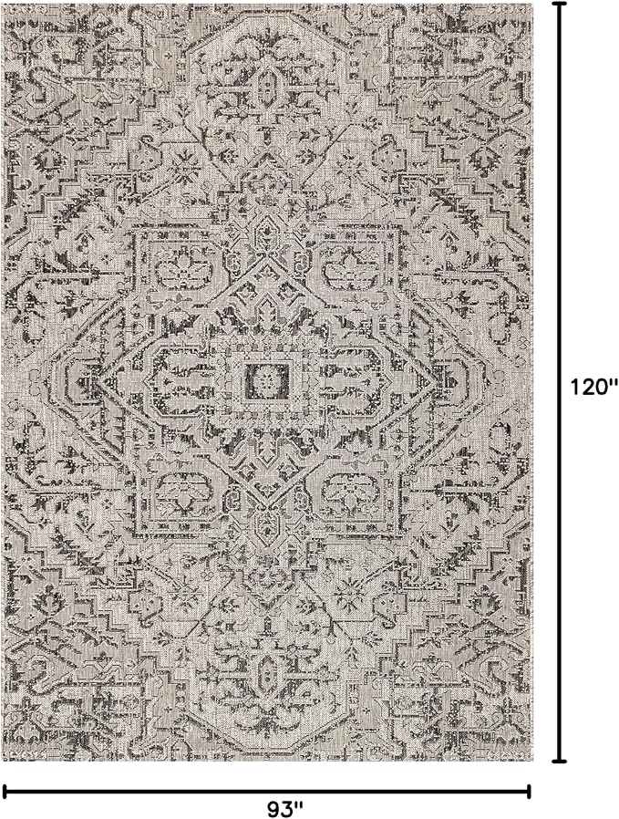JONATHAN Y Boho Medallion Indoor Outdoor Area Rug 8X10 Black/Gray, Estrella Textured Weave for Backyard, Patio, Porch, Easy-Cleaning, High Traffic, Pet-Friendly, Non-Shedding (SMB105D-8)