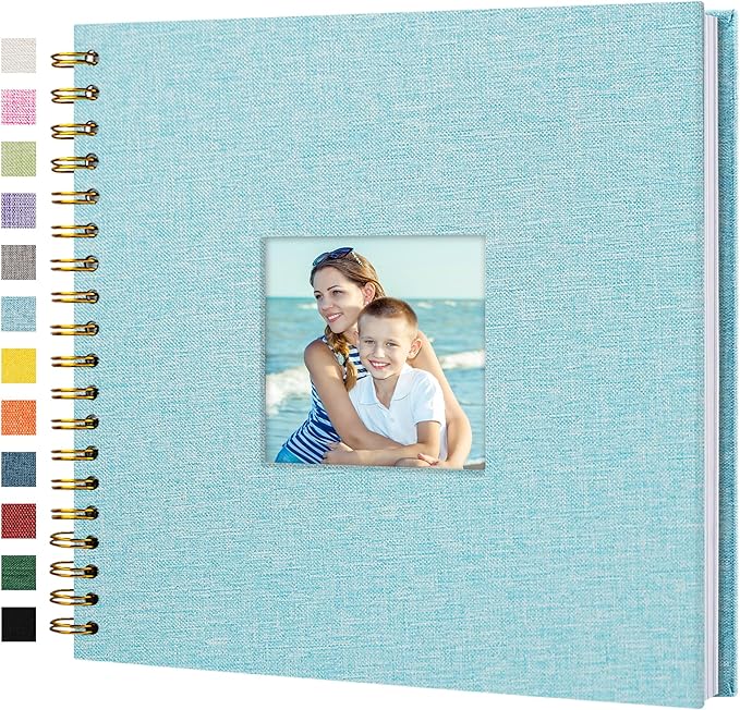 Scrapbook Photo Album Linen Cover, 10 x 10 Inch Hardcover Kraft White Pages Memory Book, for Travel Wedding Guest Book Christmas Baby Shower (20 Sheets/ 40 Pages,Light Blue)