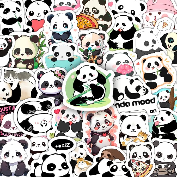 100Pcs Panda Stickers for Water Bottle and Laptop - Panda Party Supplies & Decorations, Waterproof Vinyl Decals, Cute Animal and Bear Stickers, Gifts for Women & Men