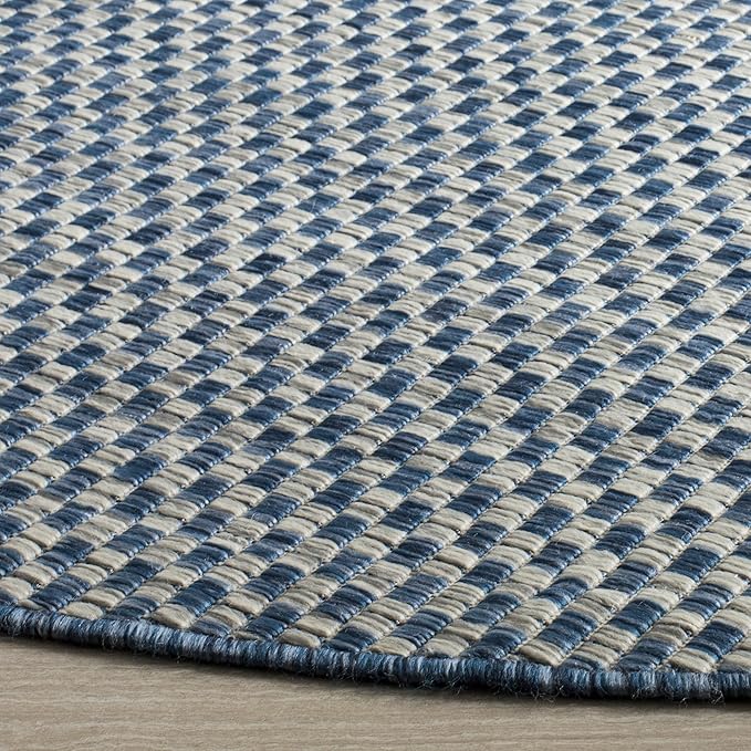 SAFAVIEH Washable Rug Outdoor Courtyard Collection - 5'3" Round, Blue & Light Grey, Non-Shedding & Easy Cleaning, Ideal for Patio, Backyard, Mudroom (CY8653-36821)