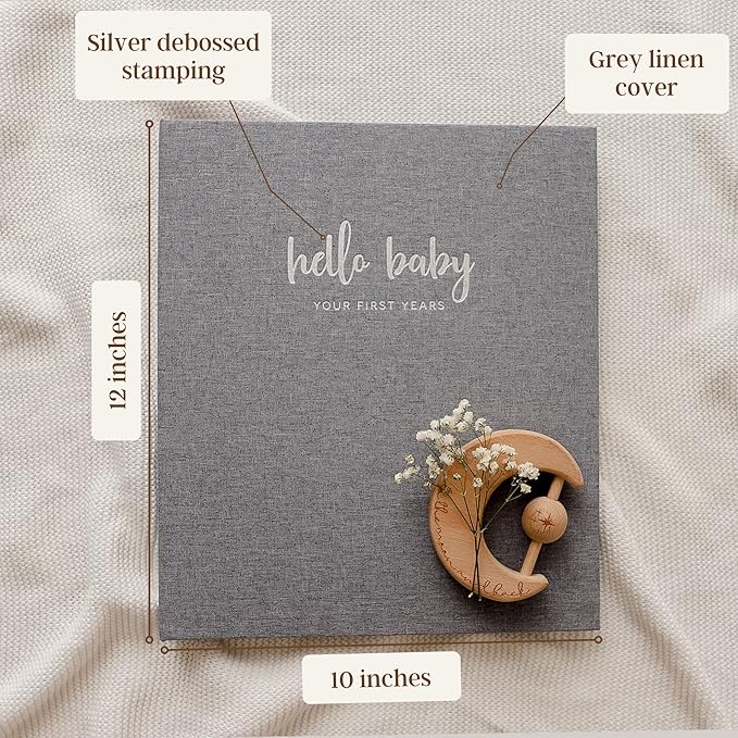 Peachly Baby Memory Book For Girls, First Year Baby Book Keepsake for Milestones, Linen Baby Keepsake Book First Year Memory Book (Botanica)