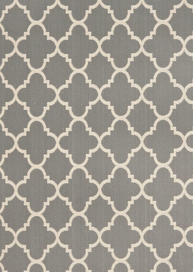 SAFAVIEH Washable Rug Outdoor Courtyard Collection - 6'7" x 9'6", Anthracite & Beige, Non-Shedding & Easy Cleaning, Ideal for Patio, Backyard, Mudroom (CY6918-246)