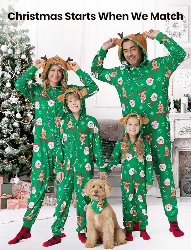 PATPAT Matching Family Christmas Onesie Pajamas – Holiday Hooded Jumpsuit Sleepwear PJs Couples Xmas Loungewear with Socks