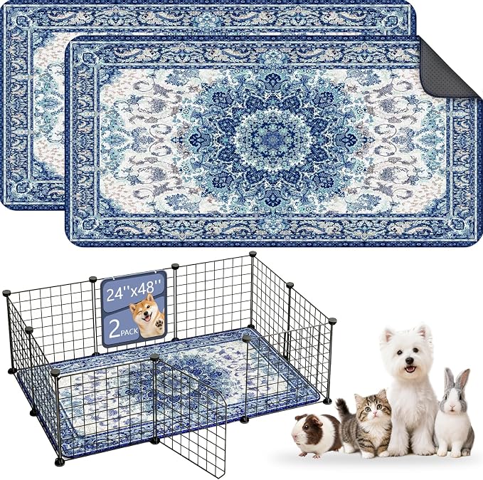 Washable Guinea Pig Pee Pads,Reusable Guinea Pig Cage Liner 2 Pack | Waterproof, Leak-Proof, Absorbent & Non-Slip, 24"x48" Bedding Potty Training Mat for Small Animal Rabbit Bunny Hamster Rat