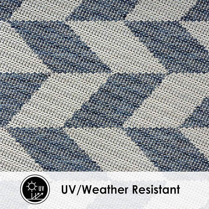 Nicole Miller New York Patio Country Calla Contemporary Herringbone Indoor/Outdoor Area Rug, Blue/Cream, 5'2"x7'2"