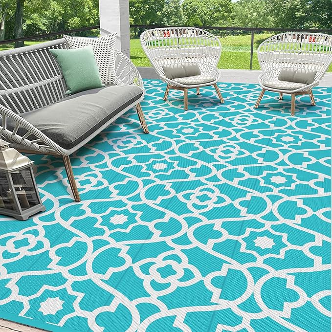 HEBE Outdoor Rug Waterproof 8x10, Plastic Straw Rug Camping Rug, Reversible Outdoor Patio Rugs RV Mat Clearance, Indoor Outside Floor Carpet for Porch,Deck,Camper,Balcony,Backyard