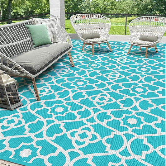HEBE Outdoor Rug Waterproof 9x12, Plastic Straw Rug Camping Rug, Reversible Outdoor Patio Rugs RV Mat Clearance, Indoor Outside Floor Carpet for Porch,Deck,Camper,Balcony,Backyard