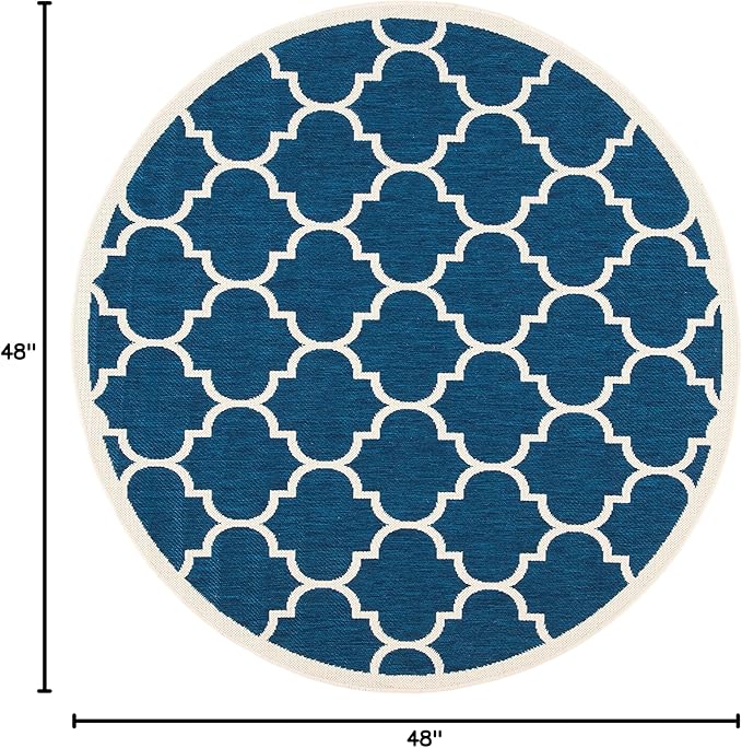 SAFAVIEH Courtyard Collection 4' Round Navy/Beige CY6914 Trellis Indoor-Outdoor Waterproof Easy-Cleaning Patio Backyard Mudroom Area-Rug
