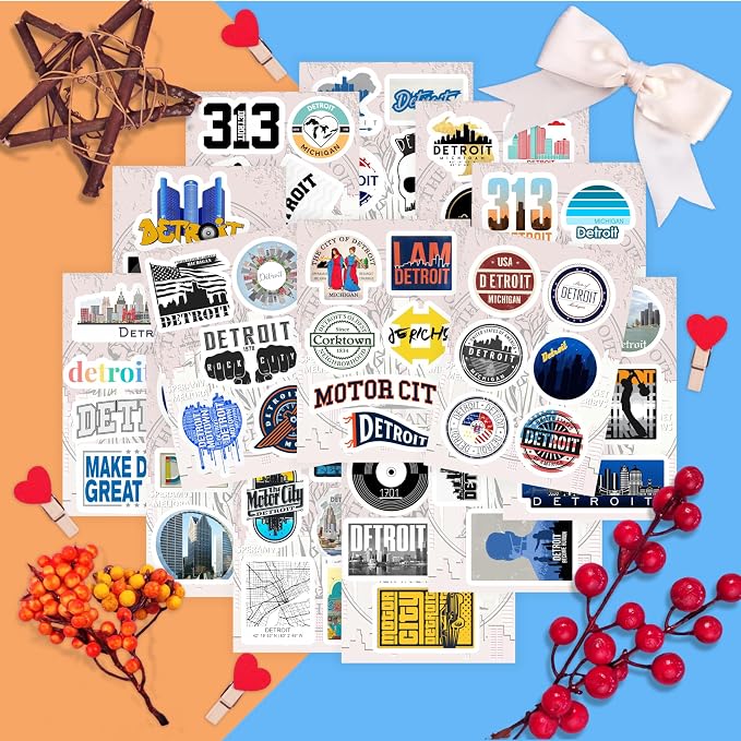 100Pcs Detroit Stickers for Water Bottle and Laptop - Detroit Party Supplies & Decorations, Waterproof Vinyl Decals, City and Landmark Stickers, Gifts for Women & Men