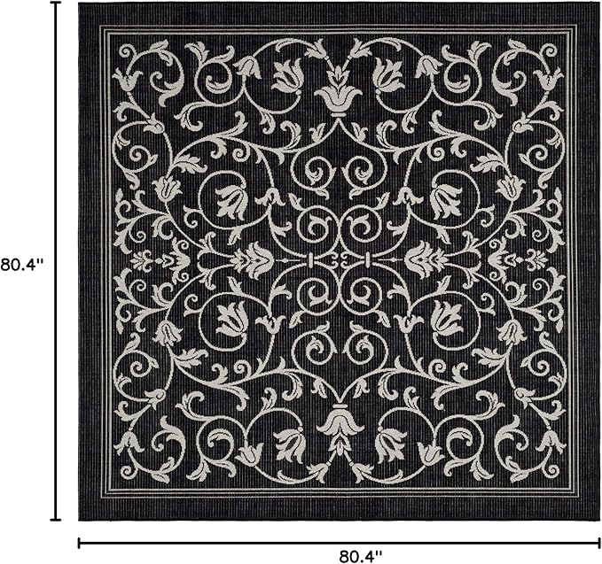 SAFAVIEH Washable Rug Outdoor Courtyard Collection - 6'7" Square, Black & Sand, Non-Shedding & Easy Cleaning, Ideal for Patio, Backyard, Mudroom (CY2098-3908)