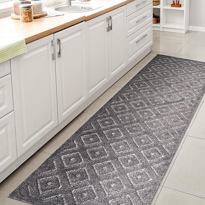 JONATHAN Y Diamond Trellis Indoor Outdoor Runner Rug 2X8 Dark Gray, Portmany Neutral for Backyard, Patio, Porch, Easy-Cleaning, High Traffic, Pet-Friendly, Non-Shedding (IBZ104A-28)