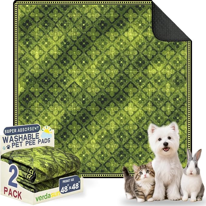 Washable Pee Pads for Dogs, Reusable Puppy Potty Training Pads, Ultra-Absorbent Thick Waterproof Leak-Proof Non-Slip Pads & Mat for Crate, Playpen, Floor, Whelping & Housebreaking , 2 Pack 48"x48"