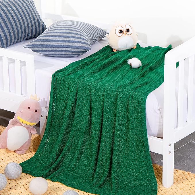 NTBAY Cable Knit Cooling Toddler Blanket, Soft and Breathable Baby Blanket 30x40 Inches Made from Rayon Derived from Bamboo for Crib, Stroller, Nursery, Green