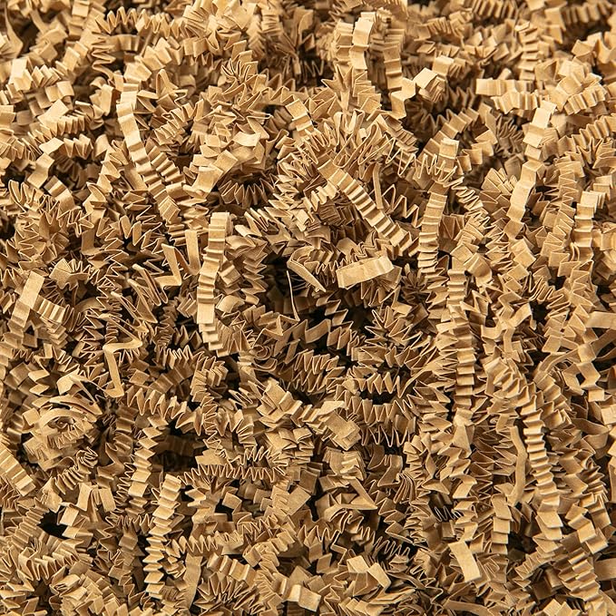 Mefleet 1/2 LB Crinkle Cut Paper Shred Filler 8 oz Brown Crinkle Shredded Paper for Gift Box - Gift Basket Bag Filler - Grass Cushion Stuffing for Easter, Mother's day, Birthday Packaging Wrapping
