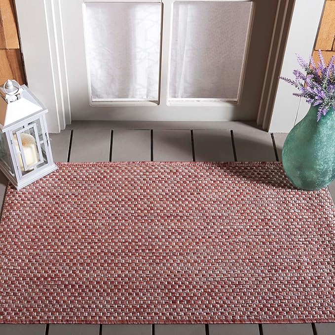 SAFAVIEH Washable Rug Outdoor Courtyard Collection - 2'3" x 5', Red & Beige, Non-Shedding & Easy Cleaning, Ideal for Patio, Front Door, Entryway, Mudroom, Doormat (CY8521-36521)