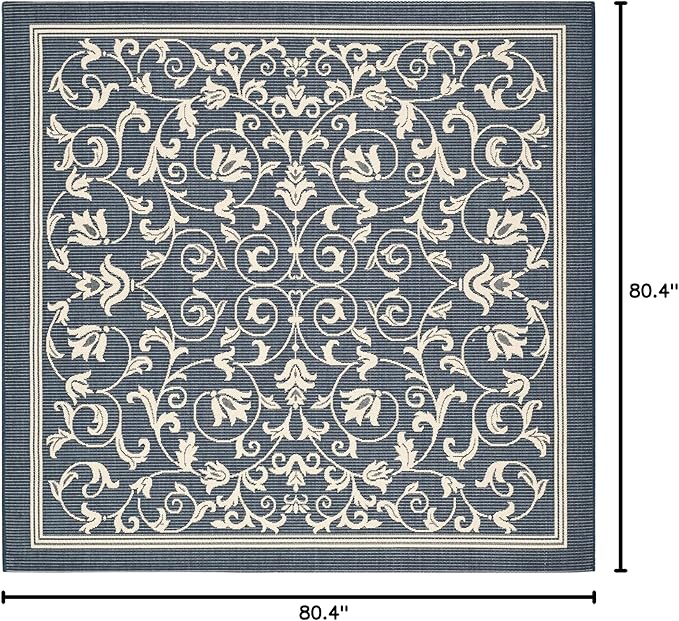 SAFAVIEH Washable Rug Outdoor Courtyard Collection - 6'7" Square, Navy & Beige, Non-Shedding & Easy Cleaning, Ideal for Patio, Backyard, Mudroom (CY2098-268)