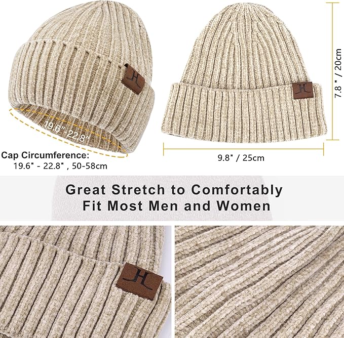 Womens Winter Knit Warm Hat Beanie Long Scarf Touch Screen Gloves Set Skull Caps Neck Scarves for Women