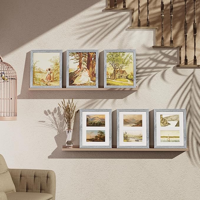 Vittanly 8x10 Collage Picture Frame, Displays 2Pcs 4x6 Pictures with Mat or 1Pcs 8x10 without Mat, Photo Frame for Wall Mounting or Table Top with Stand, Grey, 1 Pack