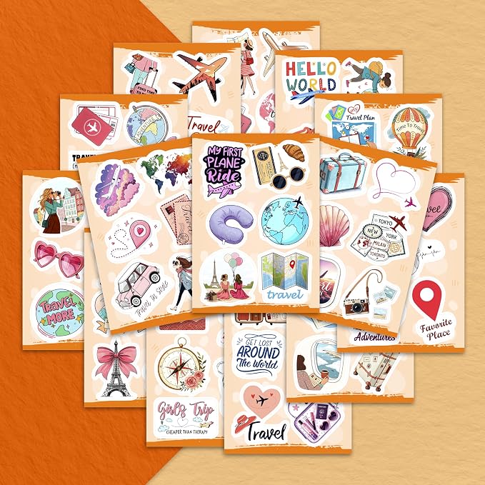 100Pcs Travel Stickers for Girls Luggage, for Water Bottle - Traveling Scrapbook Stickers and Decals - Cute Travel Journaling Decals - Traveling Girly Gifts