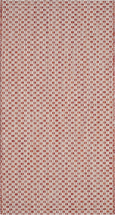 SAFAVIEH Washable Rug Outdoor Courtyard Collection - 2'7" x 5', Rust & Light Grey, Non-Shedding & Easy Cleaning, Ideal for Patio, Backyard, Mudroom (CY8653-36521)