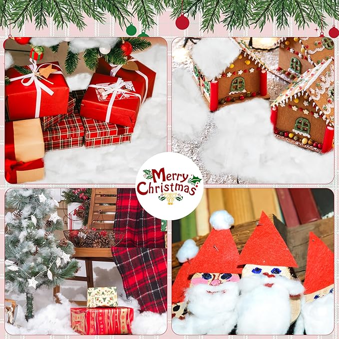 QZYL 1LB Fluffy Fake Snow, Cotton White Christmas Decorations, Vacuum-Packed Christmas Village Snow, Cotton Stuffing for Crafts Indoor Fake Snow for Christmas Tree Table Covering Home Winter Party