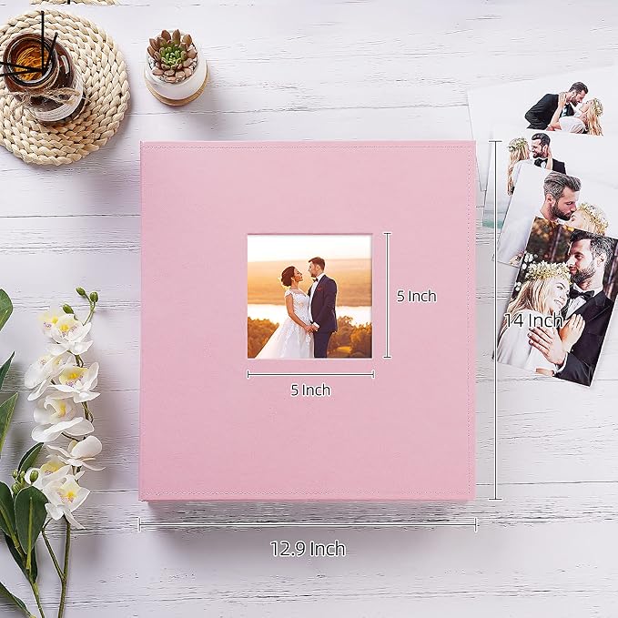 potricher Photo Album 4x6 1000 Photos Leather Cover Large Capacity Picture Albums with 1000 Horizontal and Vertical Pockets for Family Wedding Anniversary and Baby (Pink)