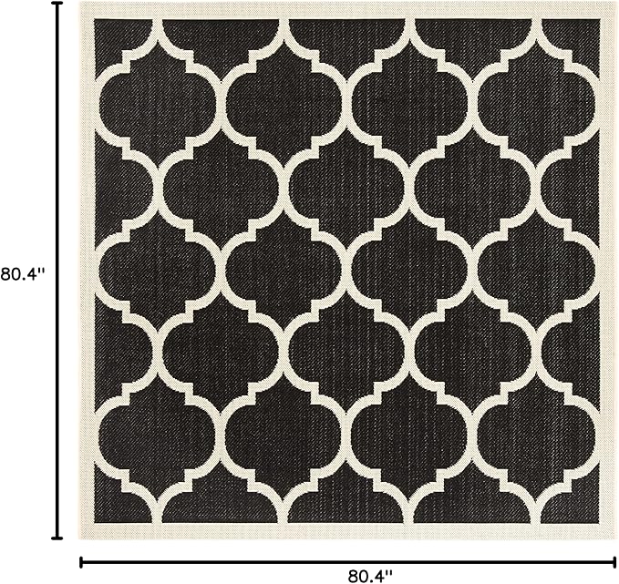 SAFAVIEH Washable Rug Outdoor Courtyard Collection - 6'7" Square, Black & Beige, Non-Shedding & Easy Cleaning, Ideal for Patio, Backyard, Mudroom (CY6914-266)