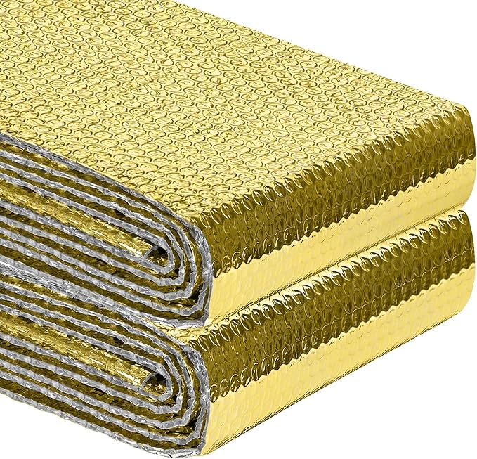 Reflective Insulation Roll 59inch x 10Ft Double Bubble Reflective Aluminum Foil Wrap Insulating Sheet Thermal Shield Radiant Barrier for Winter RV Window Thermal Cold Insulation Summer Heat - Golden