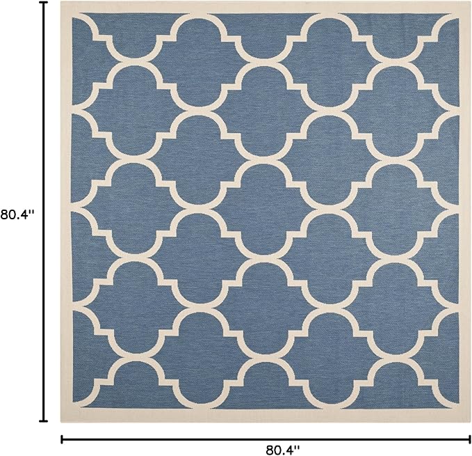 SAFAVIEH Washable Rug Outdoor Courtyard Collection - 6'7" Square, Blue & Beige, Non-Shedding & Easy Cleaning, Ideal for Patio, Backyard, Mudroom (CY6914-243)