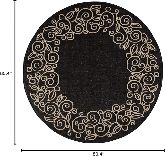 SAFAVIEH Washable Rug Outdoor Courtyard Collection - 6'7" Round, Black & Beige, Non-Shedding & Easy Cleaning, Ideal for Patio, Backyard, Mudroom (CY5139D)