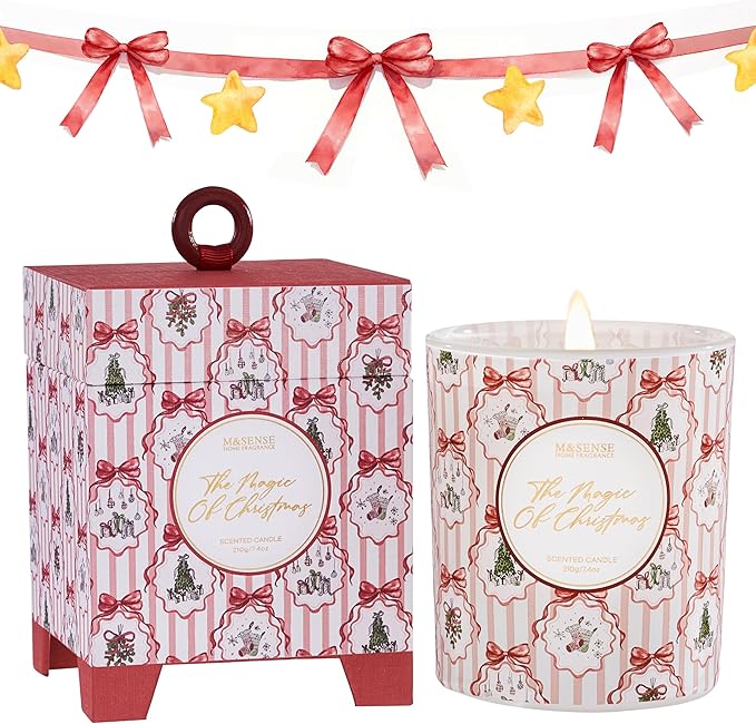M&SENSE Christmas Holiday Candle - The Magic of Christmas Scent, 7.4 oz Soy Wax, Winter Scented Candle Gift for Women and Teen Girls