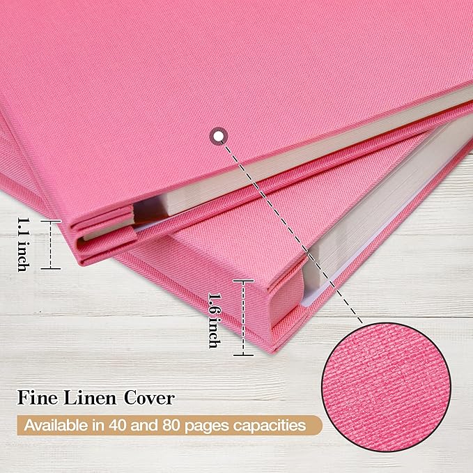 potricher 13.2x12.8 Inch Self Adhesive Photo Album Linen Cover 80 Pages Sticky 3x5 4x6 5x7 6x8 8x10 8.5x11 Magnetic DIY Scrapbook Photo Album with A Metallic Pen (Pink)