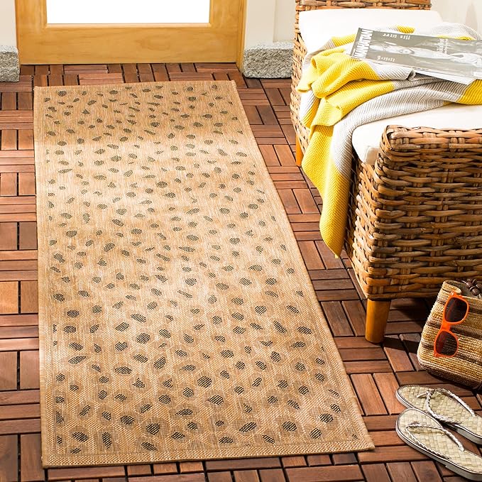 SAFAVIEH Washable Rug Outdoor Courtyard Collection - 2'3" x 6'7" Runner, Natural & Gold, Non-Shedding & Easy Cleaning, Ideal for Patio, Entryway, Mudroom, Hallway, Kitchen (CY6104-39)