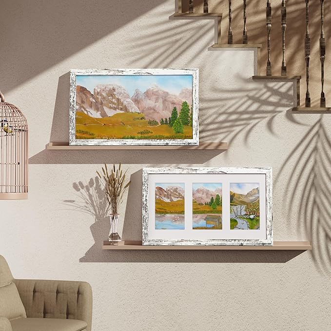 Vittanly 8x14 Picture Frames Collage Wall Decor, Displays 3Pcs 4x6 Pictures with Mat or 1Pcs 8x14 without Mat, Collage Picture Frame for Horizontal or Vertical Display, Distressed White, 1 Pack