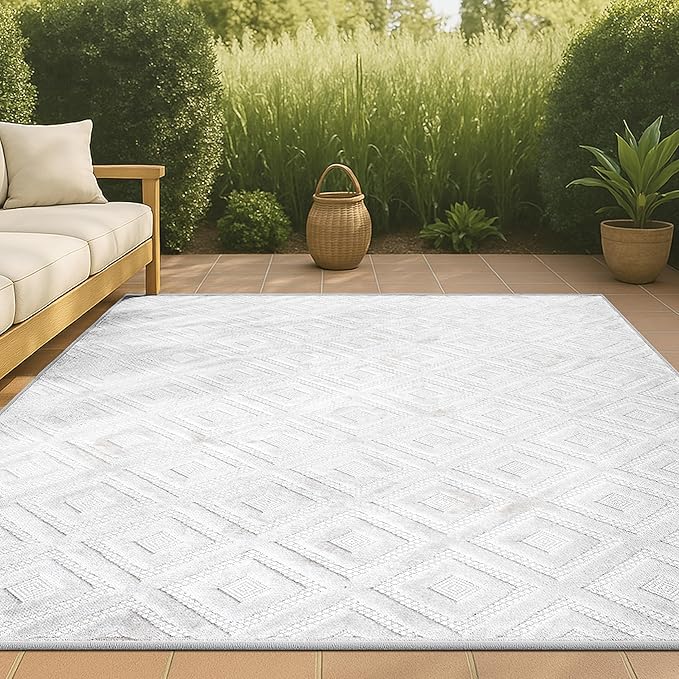JONATHAN Y Diamond Trellis Indoor Outdoor Area Rug 4X6 Ivory, Portmany Neutral for Backyard, Patio, Porch, Easy-Cleaning, High Traffic, Pet-Friendly, Non-Shedding (IBZ104D-4)