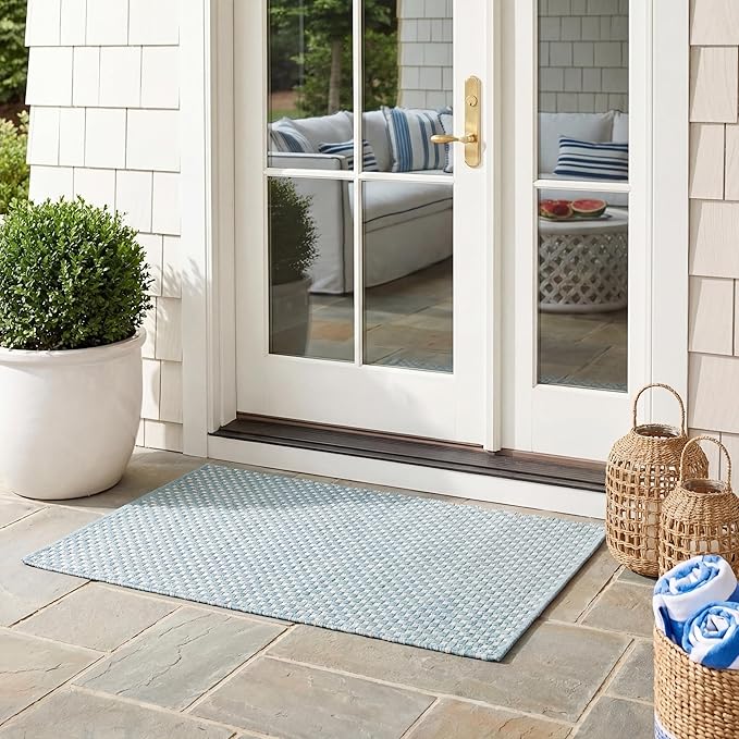 SAFAVIEH Courtyard Collection 2' x 3'7" Aqua/Grey CY8521 Indoor/ Outdoor Waterproof Easy-Cleaning Patio Backyard Mudroom Accent-Rug