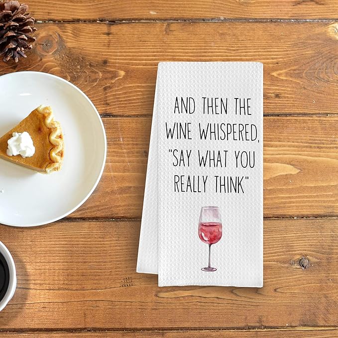 Funny Wine Kitchen Towels and Decor - When The Wine Whispered Decorative Hand Tea Towels With Saying, 16x24 Inch